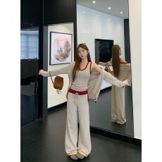 批发实拍   撞色针织<b class='q'>修身</b>背心女早秋外搭开衫上衣百搭休闲裤套装