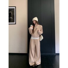 批发实拍 立领气质宽松显瘦长袖卫衣 外套高腰休闲直筒卫<b class='q'>裤</b>华夫格套<b class='q'>装</b>