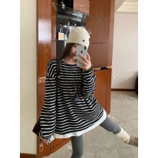 批发实拍 条纹长袖T恤女<b class='q'>秋</b>冬加厚内搭外穿慵懒宽松chic打底上衣