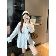 批发实拍 春季宽松显瘦领口飘带设计感长袖<b class='q'>衬衫</b>法式领带上衣女