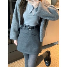 批发实拍 西装<b class='q'>百搭</b>短裙女高腰短款毛呢A字包臀装裱半裙潮