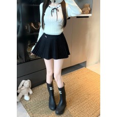 批发实拍  甜美减龄金属蝴蝶结扣高腰显瘦半身裙<b class='q'>百搭</b>A字裙女