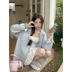 批发实拍   宽松慵懒单排扣简约纯色正肩<b class='q'>长袖</b>防晒衬衣女