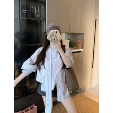 批发实拍 时尚百搭气质条纹衬衫女春<b class='q'>秋</b>设计感小众通勤飘带长袖上衣