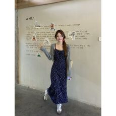 批发实拍实价  韩版纯欲碎花<b class='q'>针织</b>连衣裙女夏显瘦吊带裙+<b class='q'>开衫</b>外套