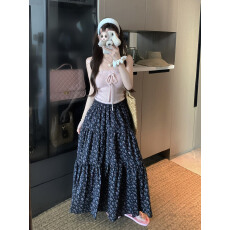 批发实拍  温柔 小碎花蛋糕裙2026新款宽松舒适褶肉A字半身裙