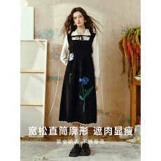 批发孕妇裙2025秋冬毛衣裙假两件长裙月夜鸢语宽松气质针织连衣裙