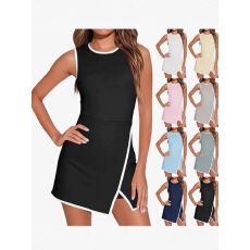 批发2025跨境外贸春夏季<b class='q'>女</b>装舒适<b class='q'>连衣裙</b>纯色休闲吊带<b class='q'>女</b>宽松时尚网球服