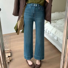 批发DADA欧洲站冬季新款时尚加绒九分<b class='q'>直筒</b>裤女高腰阔腿<b class='q'>牛仔裤</b>显瘦显高