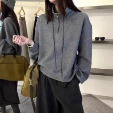 批发BX2025年冬季新款时尚刺绣印花宽松长袖半开领卫衣显瘦中袖女上衣