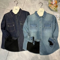 批发YM欧洲站冬季新款复古港风潮水洗加绒牛仔衬衫女简约长袖衬<b class='q'>衣外套</b>