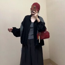 批发AS广州时尚港风2025冬季新款立领拉链宽松夹克抽绳卫衣<b class='q'>外套女</b>上衣