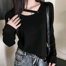 批发NQ欧洲站2025年冬季新款时尚镂空加绒修身长袖<b class='q'>T</b><b class='q'>恤</b> 百搭显瘦女上衣