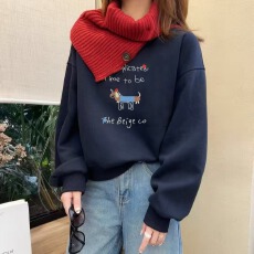 批发NQ2025冬季新款时尚印花刺绣长袖加绒圆领<b class='q'>套头卫衣</b>显瘦百搭女上衣