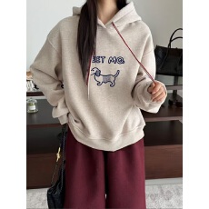 批发NQ2025冬季新款时尚印花刺绣长袖加绒连帽<b class='q'>套头卫衣</b>显瘦百搭女上衣