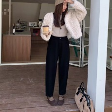 批发红雨林冬季新款时尚潮流宽松显瘦高腰加绒哈伦裤小个子九分奶奶裤