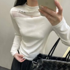 批发NQ欧洲站2025年冬季新款时尚镂空加绒修身长袖<b class='q'>T</b><b class='q'>恤</b> 百搭显瘦女上衣