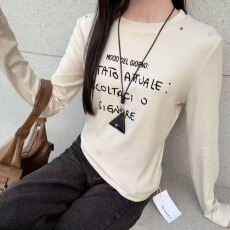 批发NQ欧洲站2025年秋冬新款时尚植绒印花修身长袖<b class='q'>T</b><b class='q'>恤</b> 百搭显瘦女上衣