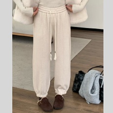 批发天籁村冬季新款时尚宽松显瘦高腰呢料<b class='q'>哈伦裤</b>女小个子休闲<b class='q'>九分</b>卫裤