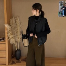 批发BOBO广州2025冬季新款韩版时尚鹿皮绒马甲无袖开衫马夹坎肩女外套