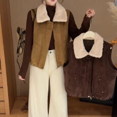 批发BOBO广州2025<b class='q'>冬</b>季新款韩版时尚鹿皮绒马甲无袖开衫马夹坎肩女外套