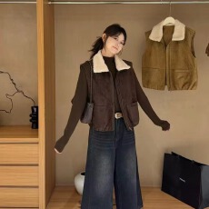 批发BOBO广州2025<b class='q'>冬</b>季新款韩版时尚鹿皮绒马甲无袖开衫马夹坎肩女外套