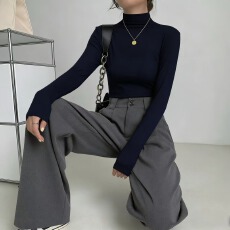 批发missya冬季新款时尚<b class='q'>韩版</b>长袖常规高反领T恤显瘦百搭女上衣打底衫