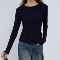 批发SANKE<b class='q'>韩版</b>2025秋冬新款时尚精品螺纹棉圆领长袖T恤显瘦百搭女上衣