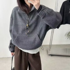 批发M牌2025年冬季新款时尚印花刺绣加绒立领<b class='q'>套头卫衣</b> 显瘦百搭女上衣