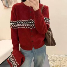 批发<b class='q'>欧洲站</b>冬季<b class='q'>新款</b>复古提花羊毛针织开衫女外套长袖扣子毛衣外搭上衣
