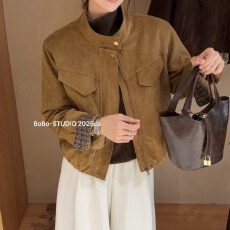 批发bobo实拍冬季新款时尚港风复古夹棉鹿皮绒外套休闲<b class='q'>短</b>款夹克女上衣