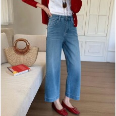 批发DADA欧洲站2026春季新款时尚闪钻牛仔裤女高腰九分直筒裤显瘦显高