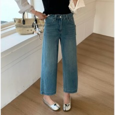 批发DADA欧洲站2026春季新款时尚闪钻牛仔裤女高腰九分直筒裤显瘦显高