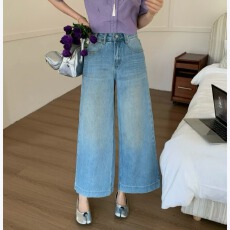 批发DADA<b class='q'>欧洲站</b>2026春季新款时尚百搭<b class='q'>牛仔裤</b>女高腰九分阔腿裤显瘦显高