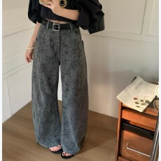 批发DADA<b class='q'>欧洲站</b>2026春季新款时尚提花休闲弯刀<b class='q'>牛仔裤</b>女阔腿裤显瘦显高