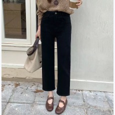 批发BH欧洲站春夏新款时尚九分小个子直筒裤高腰烟管<b class='q'>牛仔裤</b>女显瘦显高