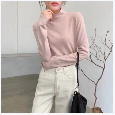 卡琪无缝一体羊毛衫半高领冬季女士修身洋气时尚针织内搭打底毛衣