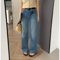 批发BH柏卉2026年春夏韩版新款时尚弹力<b class='q'>直筒</b>阔腿<b class='q'>牛仔裤</b><b class='q'>女</b>高腰显瘦显高