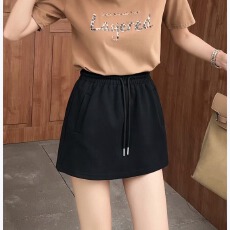 批发LD2026春夏季新款抽绳松紧腰休闲<b class='q'>运动</b>女 字母刺绣a字包臀半身裙子