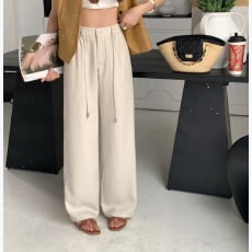批发yimi欧洲站2026年夏季新款时尚苎麻休闲直筒阔腿裤<b class='q'>女</b>宽松显瘦显高