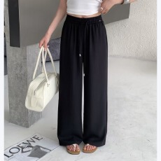 批发yimi<b class='q'>欧洲站</b>高腰时尚苎麻窄版直筒阔腿裤女夏季<b class='q'>新款</b>宽松显瘦休闲裤