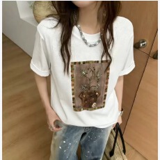 批发ozz2026夏季新款时尚创意刺绣印花字母宽松短袖T恤百搭显瘦女上衣