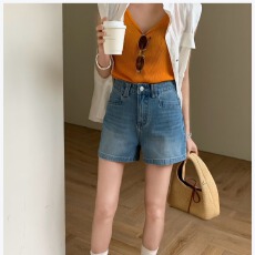 批发柏卉2026夏季新款腰带牛仔短裤女 高腰显瘦宽松a字阔腿裤时尚百搭