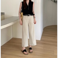 批发柏卉2026夏季新款时尚牛仔裤女高腰九分弯刀裤休闲气球裤显瘦显高