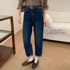 批发柏卉秋季新款时尚牛仔裤女高腰小个子友好九分哈伦裤百搭显瘦显高