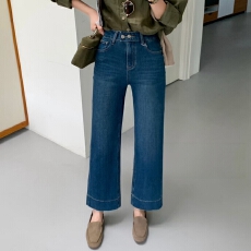 批发DADA2026年秋季韩版新款时尚九分八面弹高腰直筒牛仔裤女显瘦显高