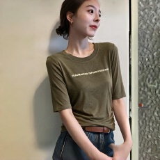 批发NQ秋季新款时尚港风创意镂空性感五分短<b class='q'>袖</b>T恤 气质百搭显瘦女<b class='q'>上衣</b>