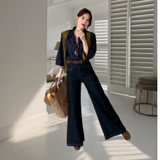 批发XPG<b class='q'>欧洲站</b>秋季新款时尚弹力微喇裤 阔腿<b class='q'>牛仔裤</b>女简约百搭显瘦显高