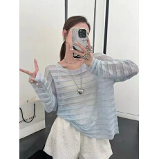 批发秋季新款纯色<b class='q'>镂空</b>长袖<b class='q'>针织</b><b class='q'>罩衫</b>女宽松慵懒风防晒衫