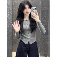 批发法式灰色小香风长袖针织开衫女早秋外穿<b class='q'>短款</b>毛衣外套奶fufu上衣薄